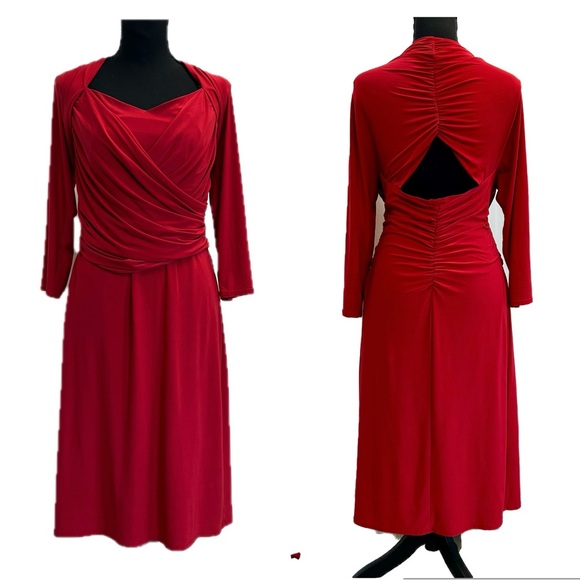 Frank Lyman Design Dresses & Skirts - Frank Lyman red CrissCross-Front ruched jersey midi Dress Sz 14 open back